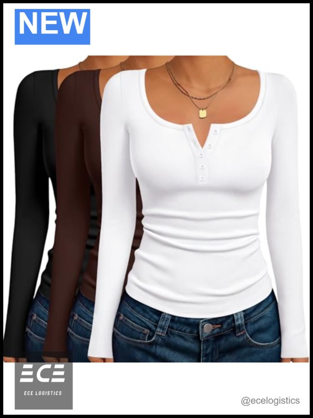 Henley Long Sleeve Shirt Set Button Down Tops Fitted Base Layer 3 Pack